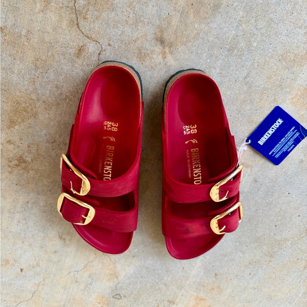 Birkenstock Arizona Sz 38 Fire Red New 100% Leather - Picture 2 of 8